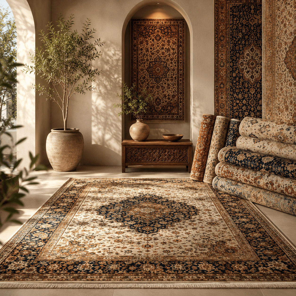 Premium area rug in a styled modern living room
